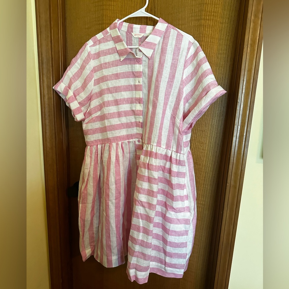 gorman Pink and White Striped Button-Front Dress
